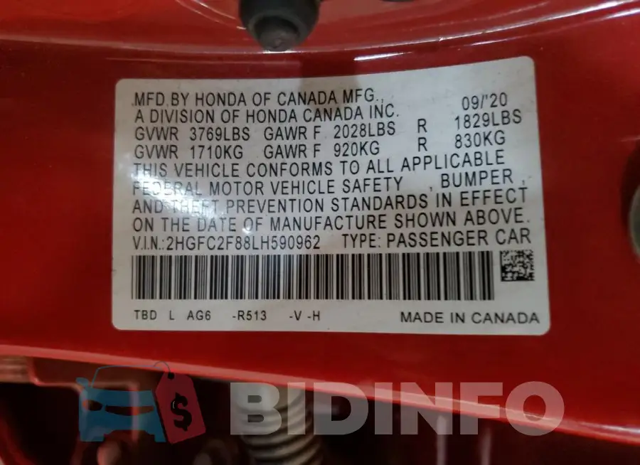 2HGFC2F88LH590962 Photo# 12