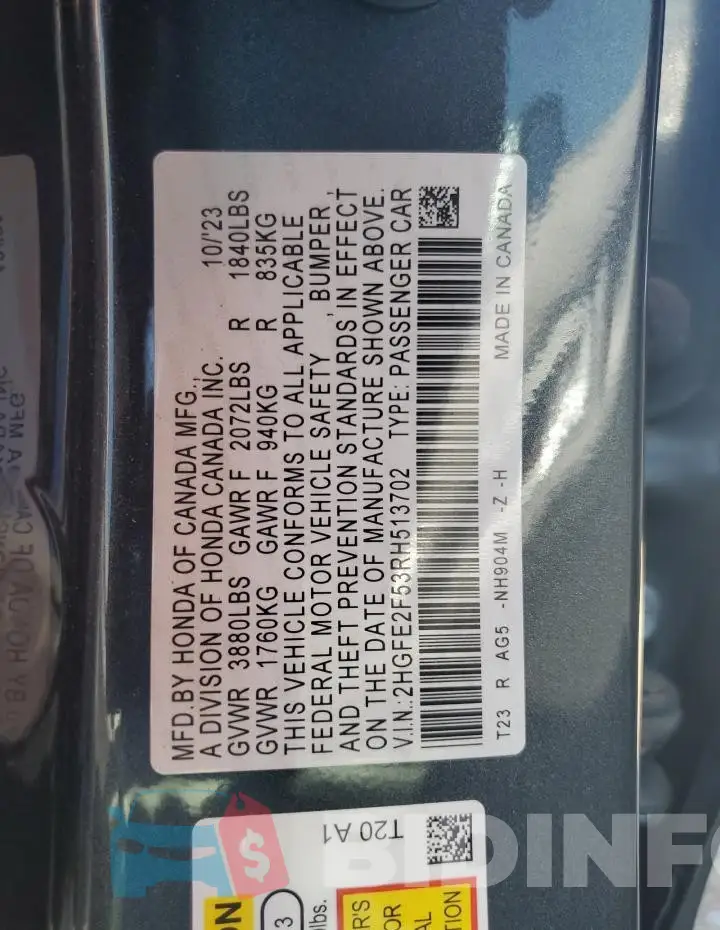 2HGFE2F53RH513702 Photo# 12