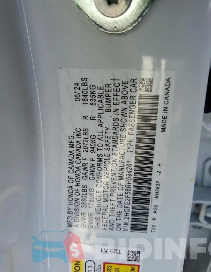 2HGFE2F58RH594261 Photo# 13