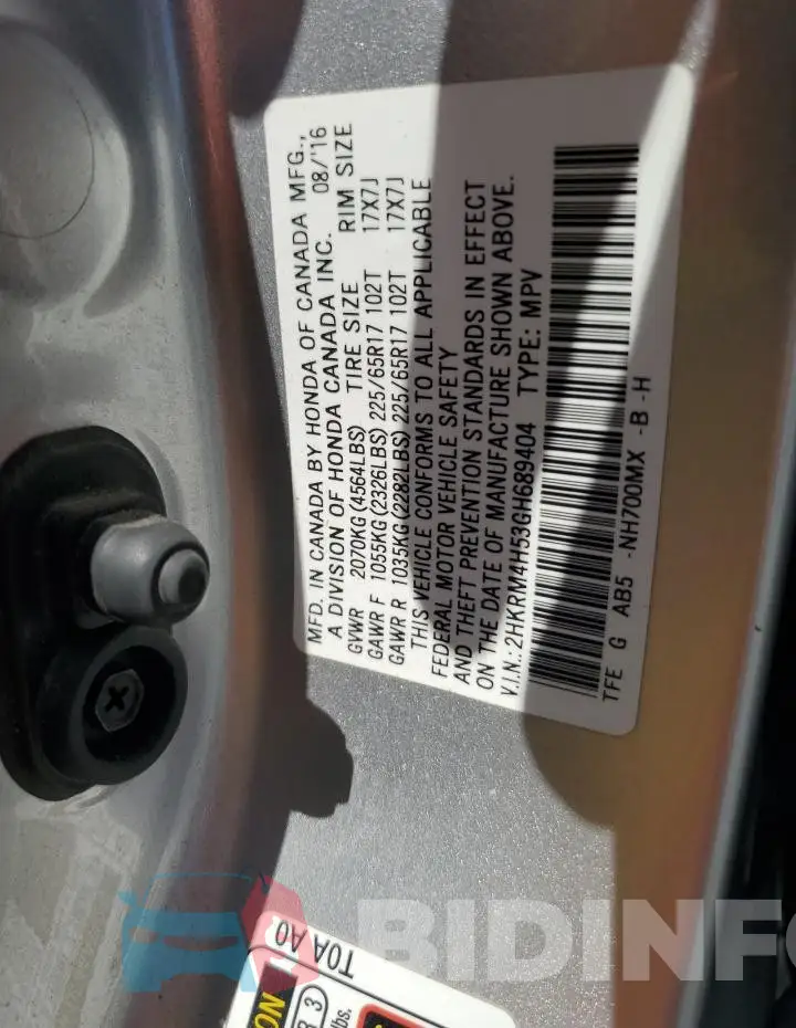 2HKRM4H53GH689404 Photo# 13