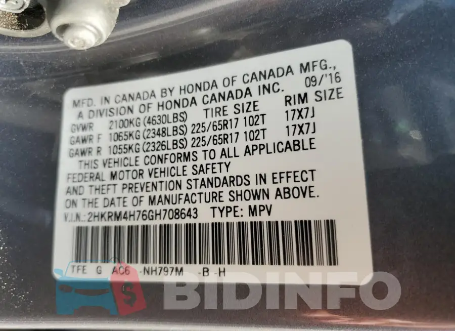 2HKRM4H76GH708643 Photo# 13