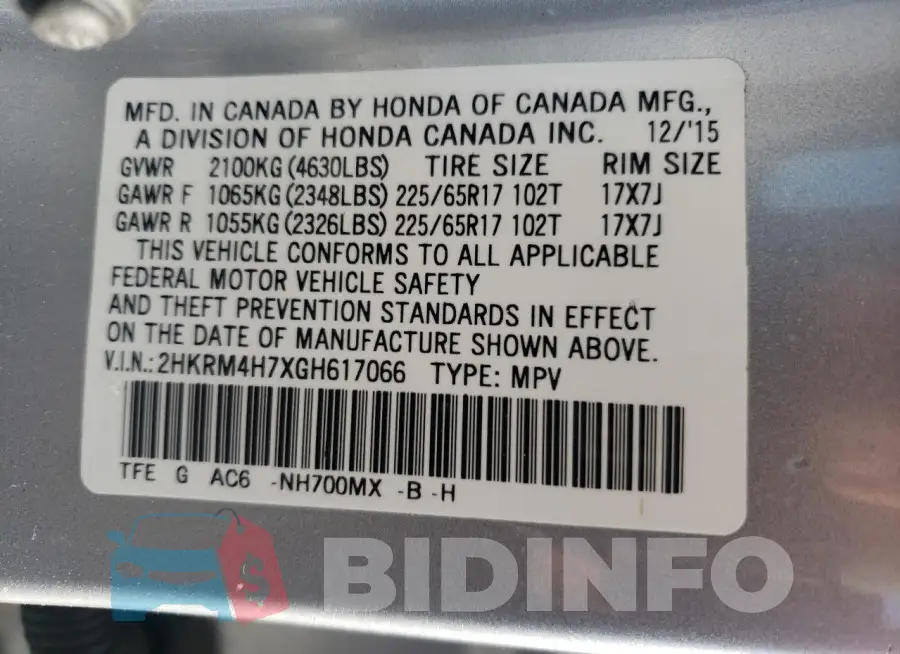 2HKRM4H7XGH617066 Photo# 13