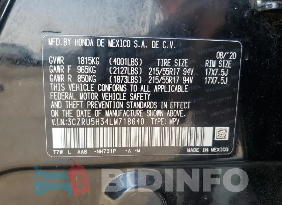 3CZRU5H34LM718640 Photo# 12