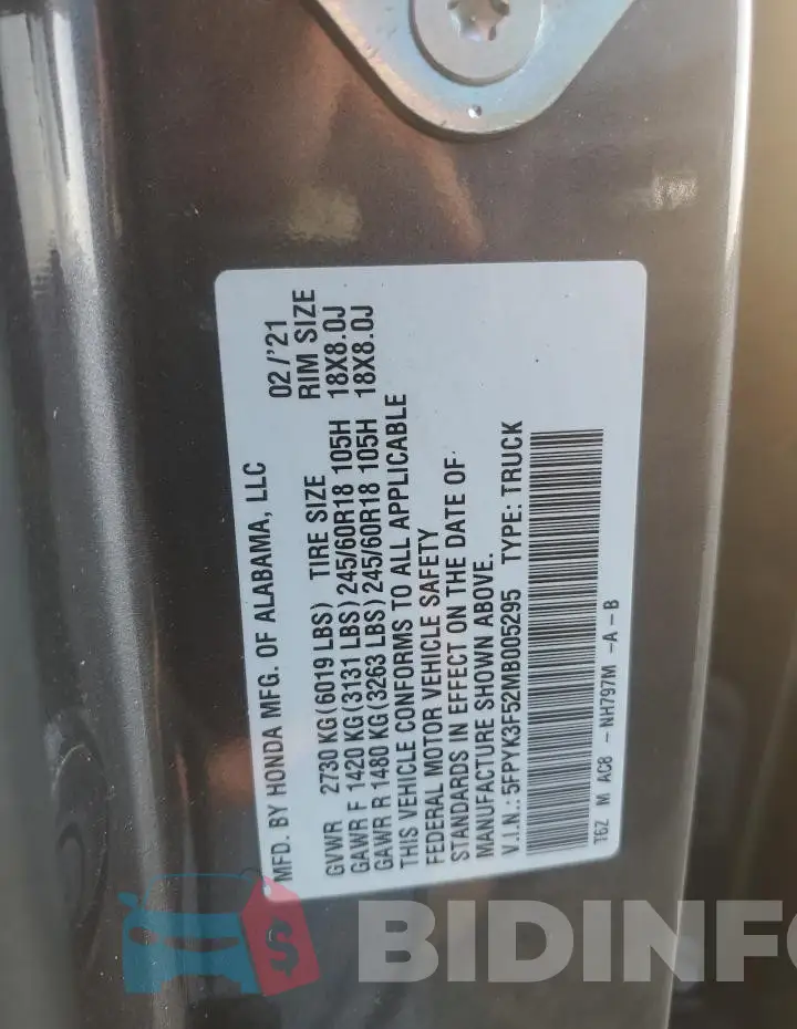 5FPYK3F52MB005295 Photo# 12