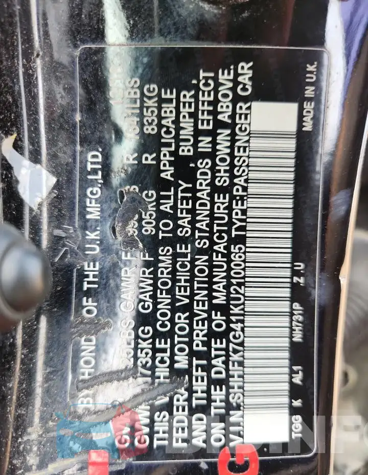 SHHFK7G41KU210065 Photo# 13