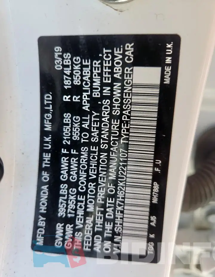 SHHFK7H62KU221107 Photo# 12