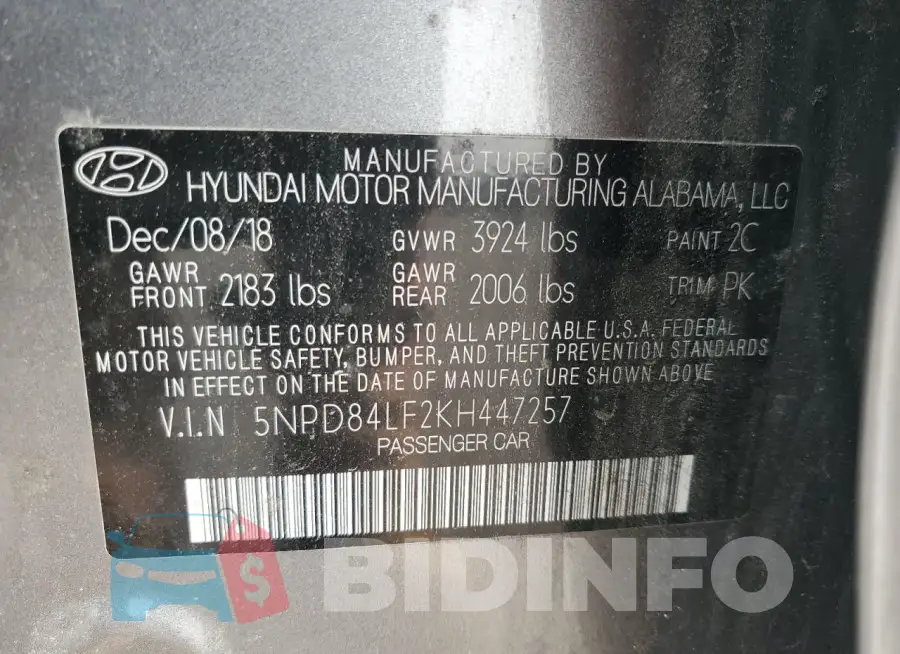 5NPD84LF2KH447257 Photo# 12