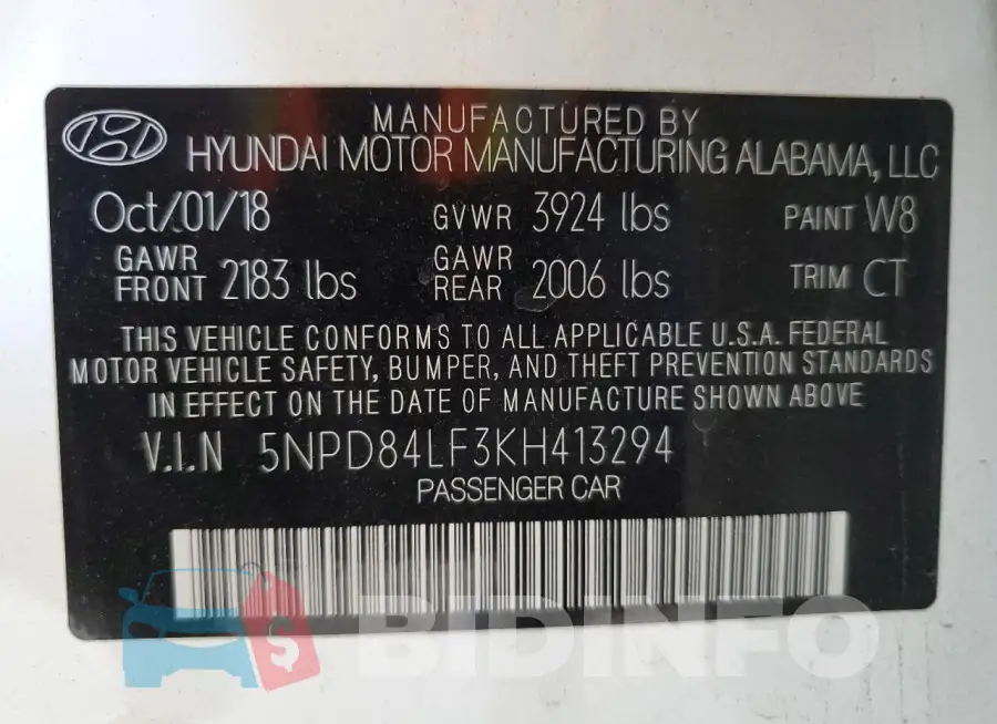 5NPD84LF3KH413294 Photo# 12