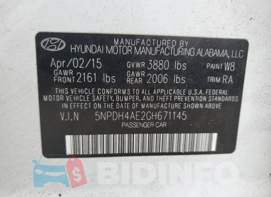 5NPDH4AE2GH671145 Photo# 12