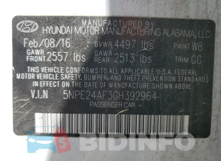 5NPE24AF3GH392964 Photo# 13