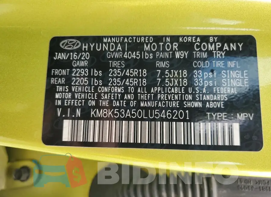 KM8K53A50LU546201 Photo# 13