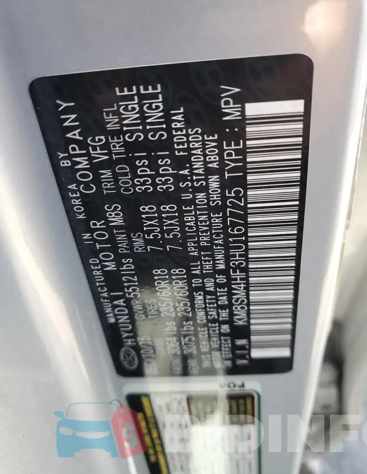KM8SM4HF3HU167725 Photo# 14