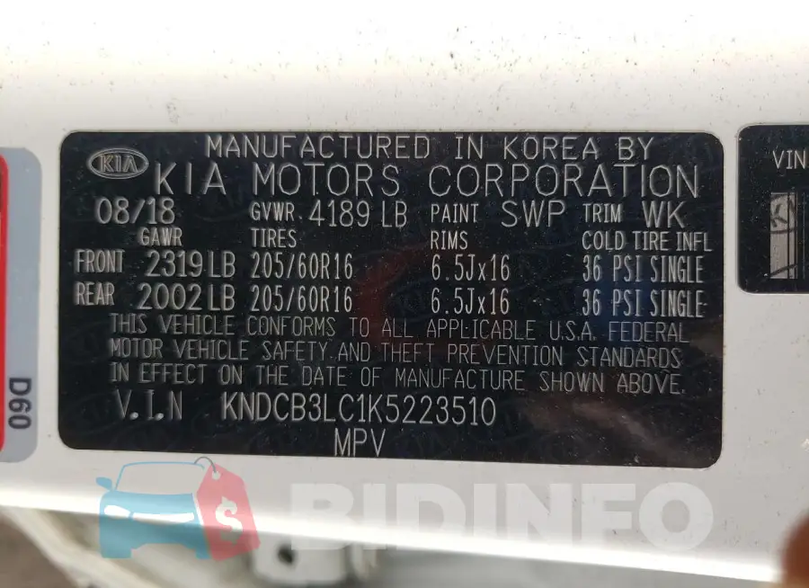 KNDCB3LC1K5223510 Photo# 13