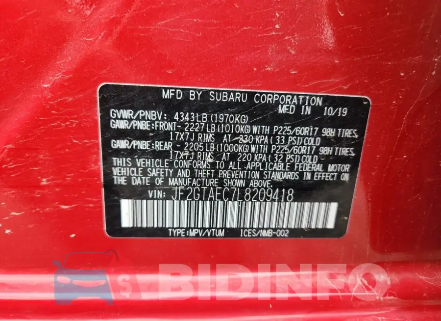 JF2GTAEC7L8209418 Photo# 12