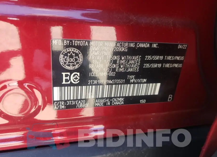 2T3R1RFV1NW270501 Photo# 13