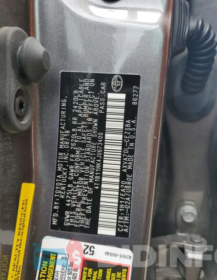 4T1B11HK4JU673400 Photo# 12