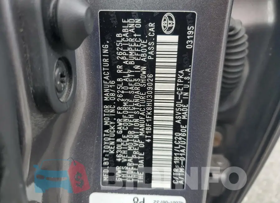 4T1BF1FK8HU309026 Photo# 12