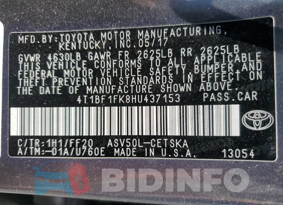 4T1BF1FK8HU437153 Photo# 13