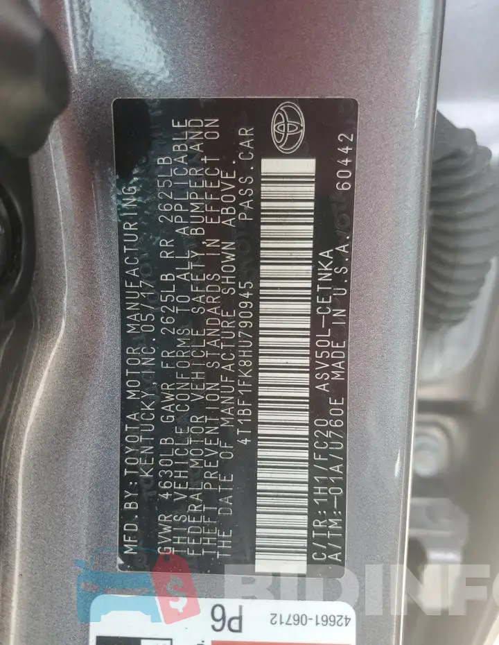 4T1BF1FK8HU790945 Photo# 12