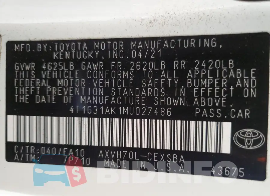 4T1G31AK1MU027486 Photo# 12