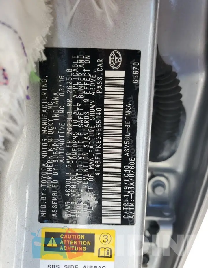 4T4BF1FK8GR565140 Photo# 12