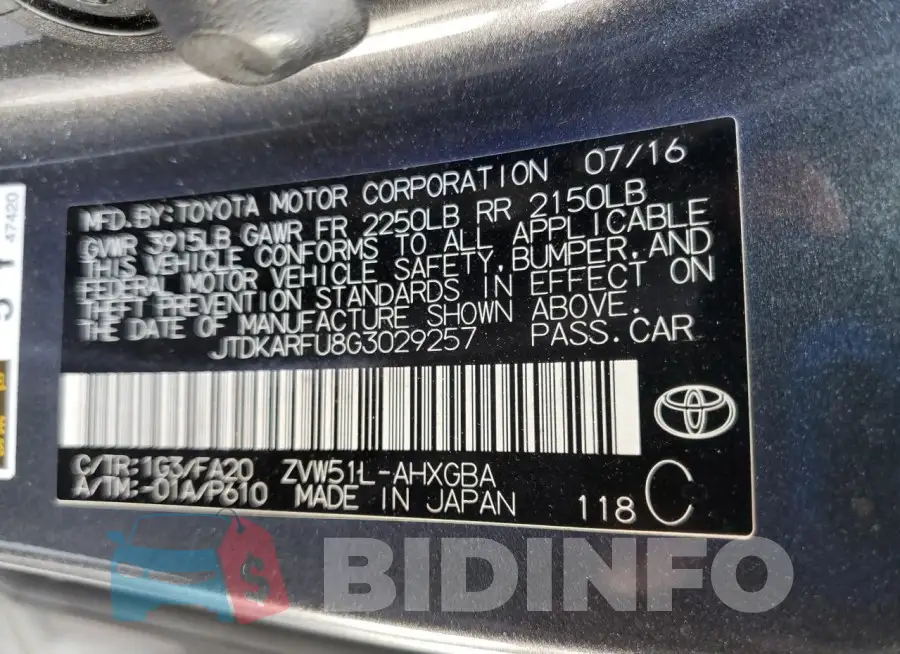 JTDKARFU8G3029257 Photo# 12