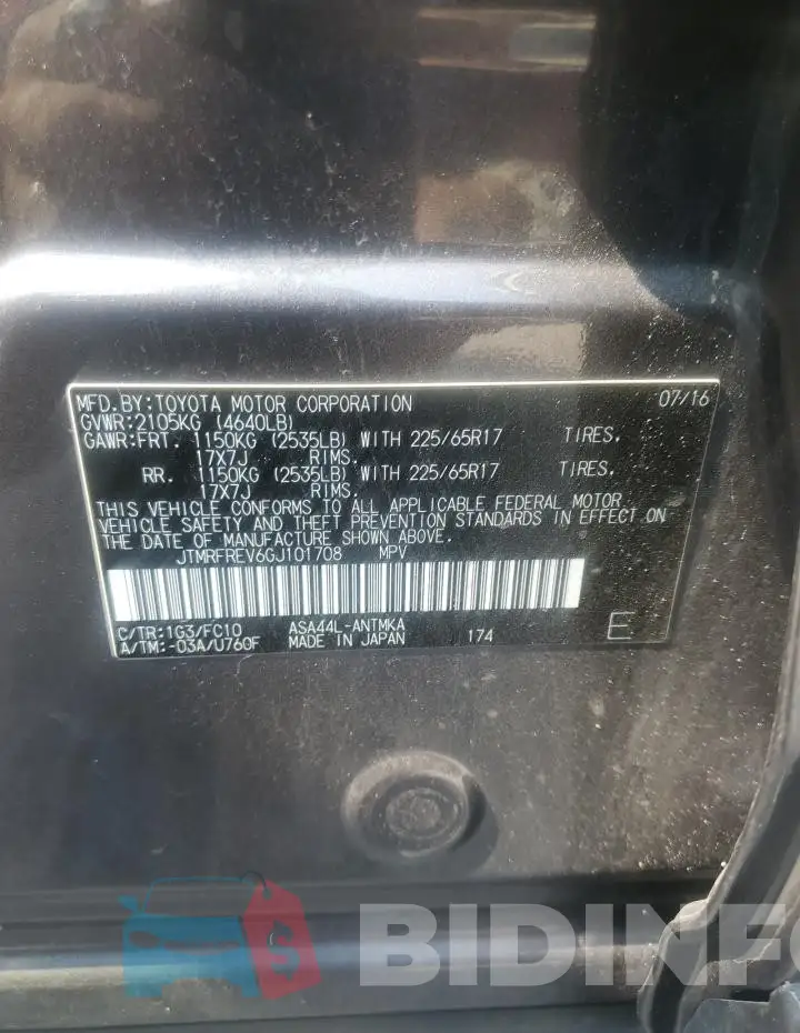JTMRFREV6GJ101708 Photo# 13