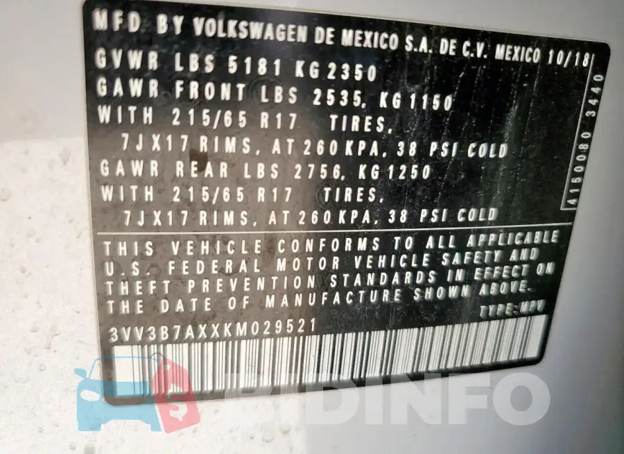 3VV3B7AXXKM029521 Photo# 13