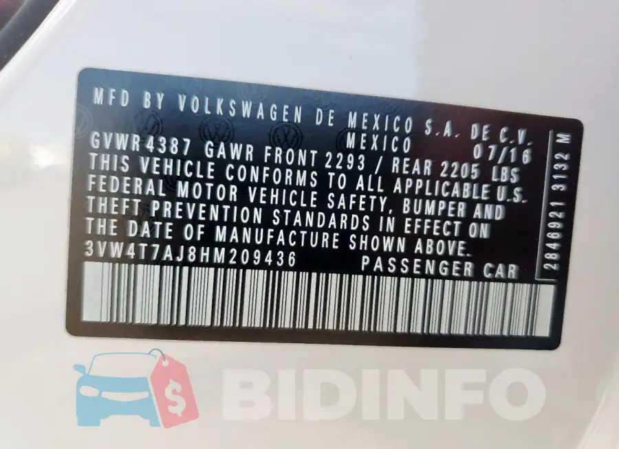 3VW4T7AJ8HM209436 Photo# 12