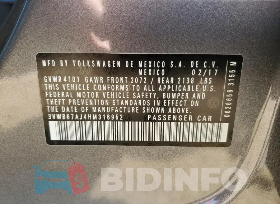 3VWB67AJ4HM316952 Photo# 12
