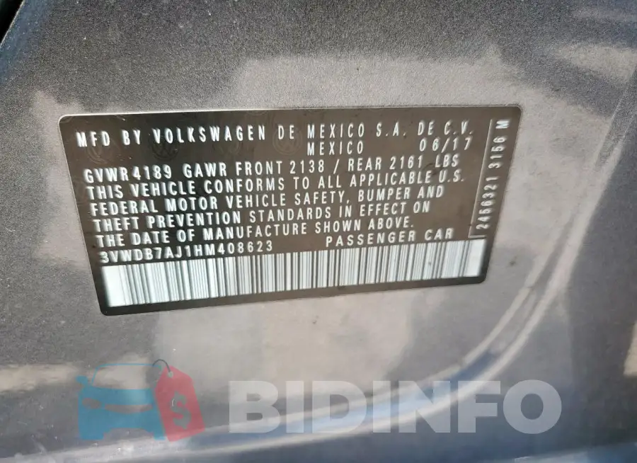 3VWDB7AJ1HM408623 Photo# 13