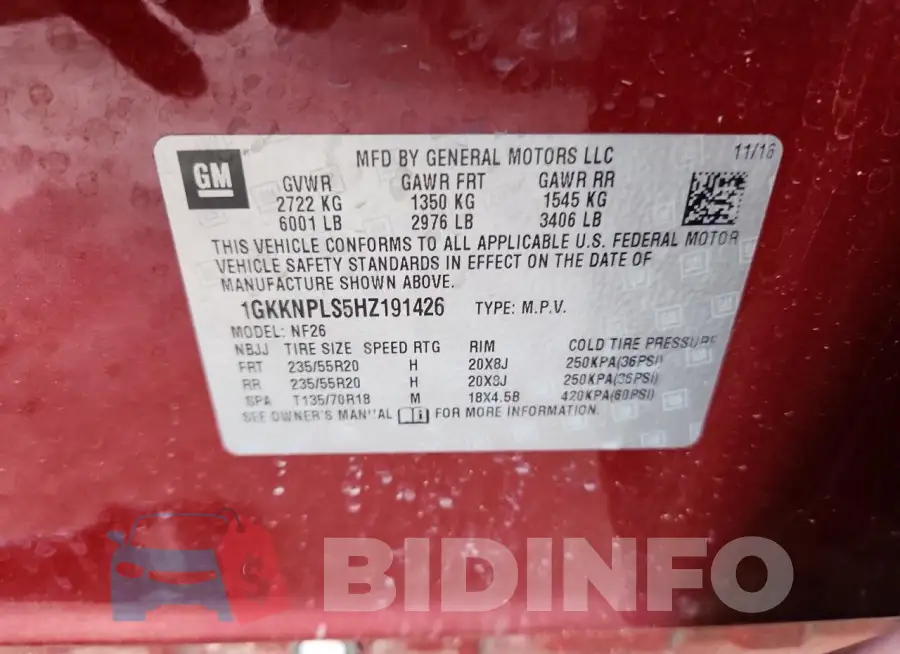 1GKKNPLS5HZ191426 Photo# 13