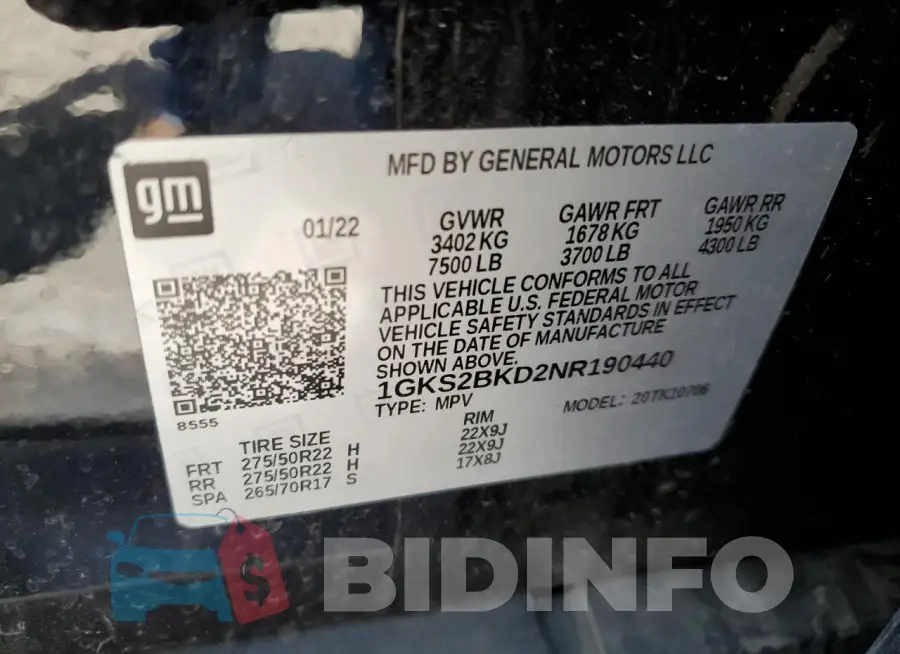 1GKS2BKD2NR190440 Photo# 13