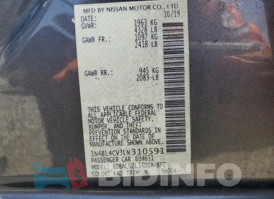 1N4BL4CV3LN310591 Photo# 13