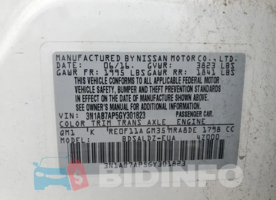 3N1AB7AP5GY301823 Photo# 13