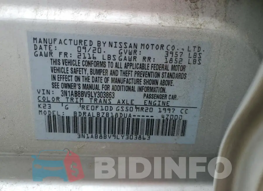 3N1AB8BV9LY303863 Photo# 13