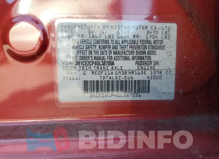 3N1CE2CP4GL387056 Photo# 13