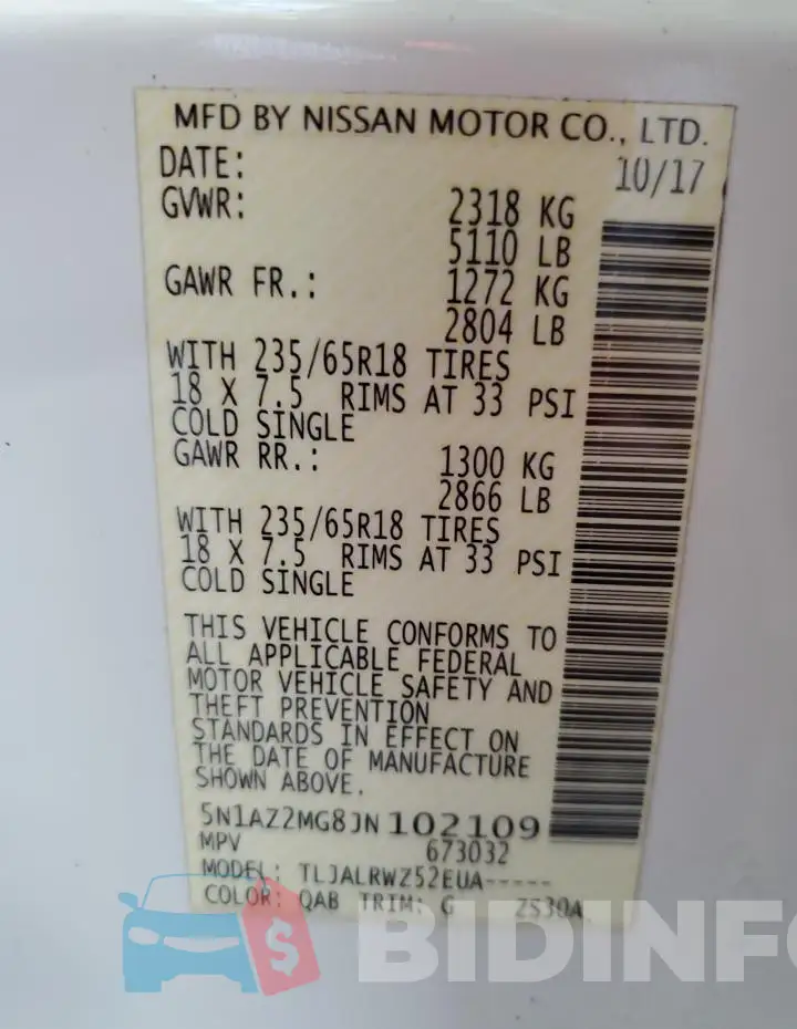5N1AZ2MG8JN102109 Photo# 12