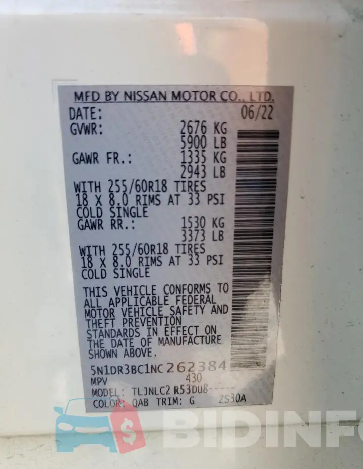 5N1DR3BC1NC262384 Photo# 13