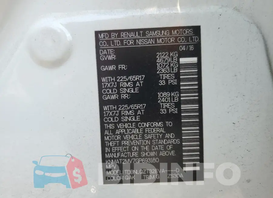 KNMAT2MV7GP693180 Photo# 14