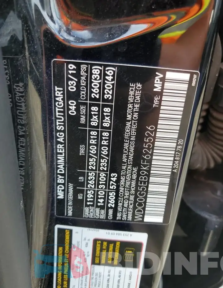 WDC0G5EB9KF625526 Photo# 13