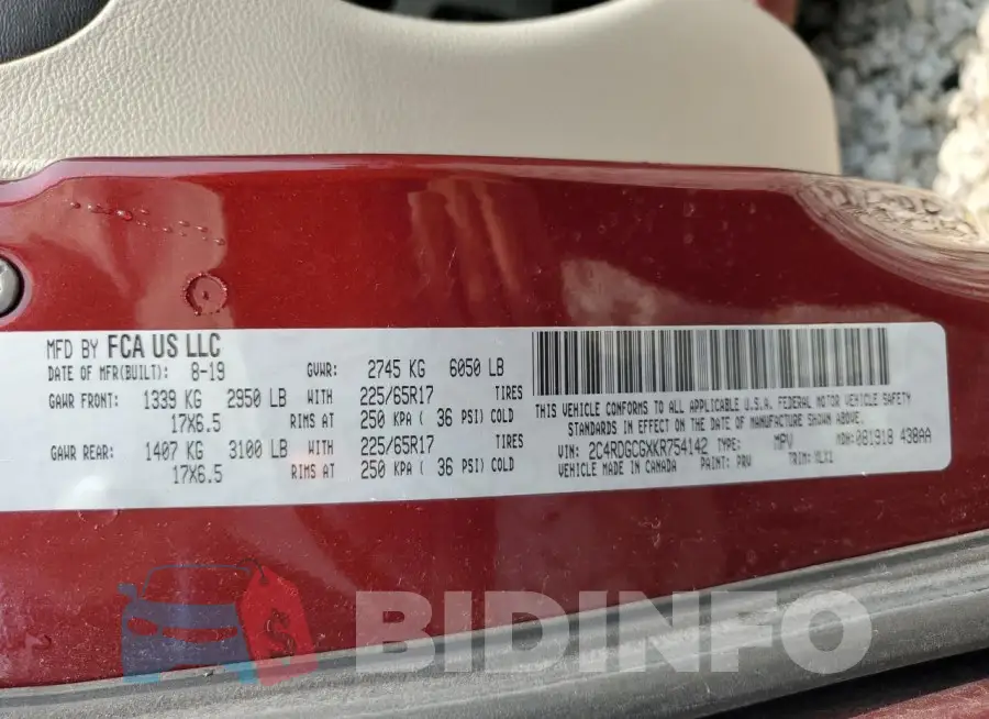 2C4RDGCGXKR754142 Photo# 13