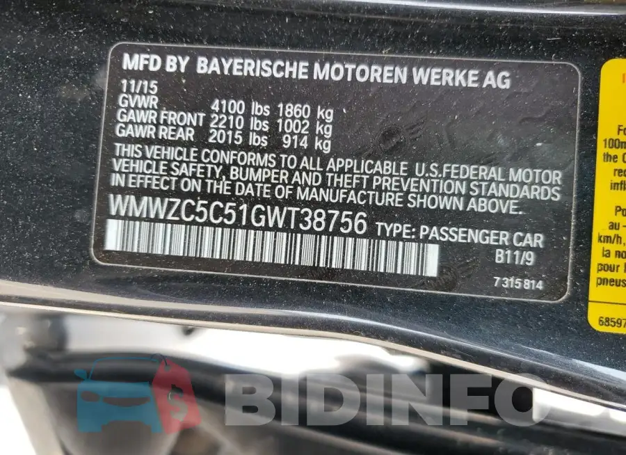 WMWZC5C51GWT38756 Photo# 12