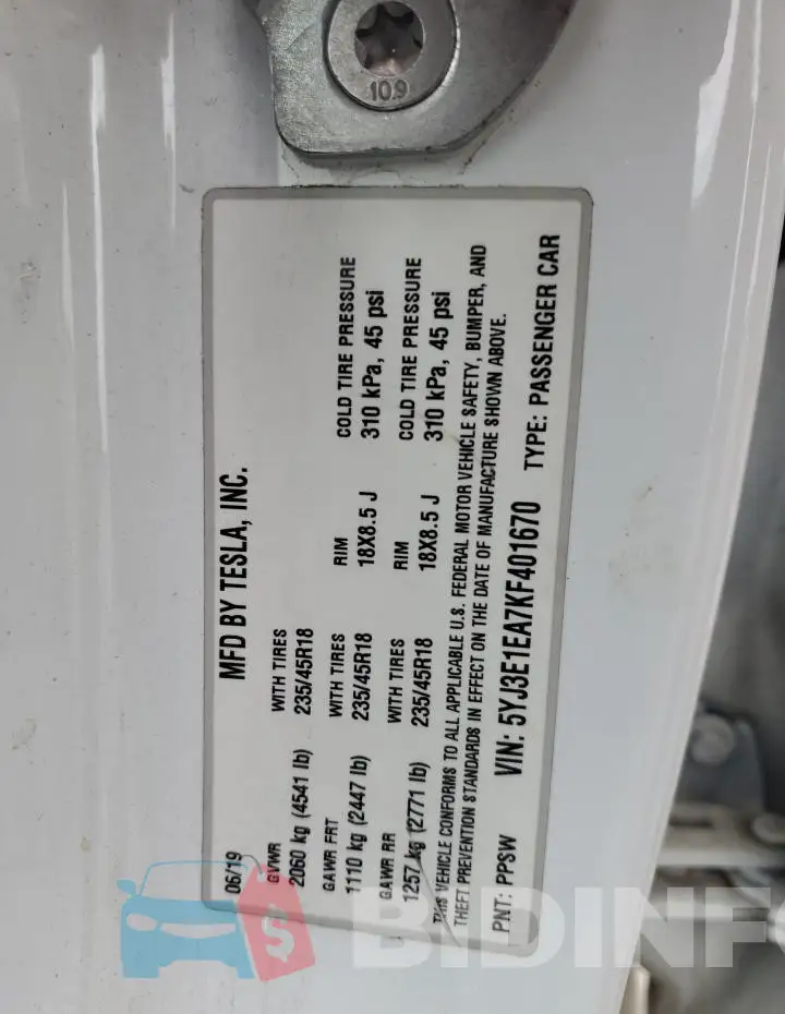 5YJ3E1EA7KF401670 Photo# 12