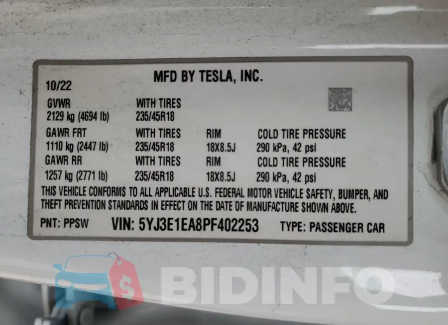 5YJ3E1EA8PF402253 Photo# 12