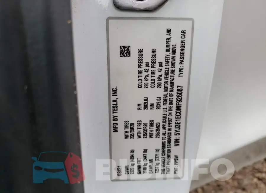 5YJ3E1EC0MF926087 Photo# 12