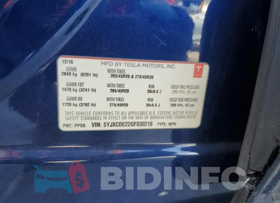 5YJXCDE22GF030216 Photo# 13