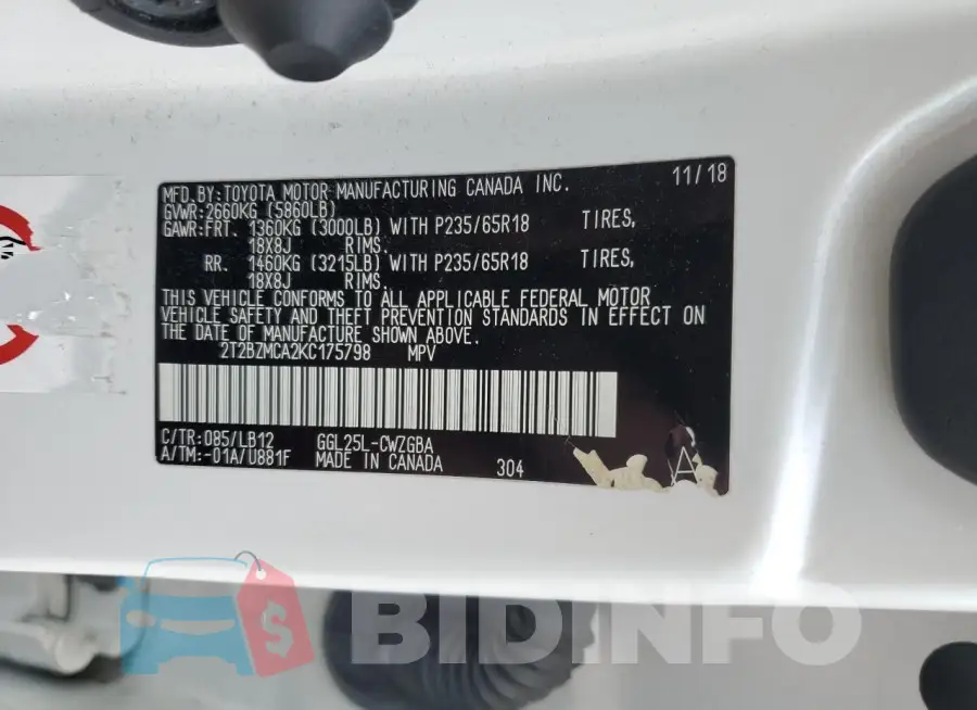 2T2BZMCA2KC175798 Photo# 14