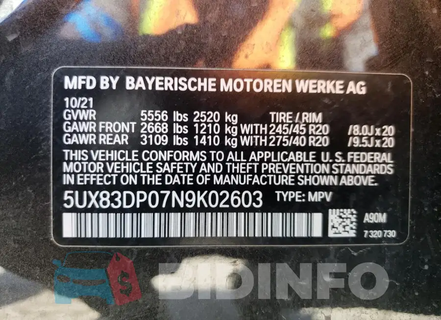 5UX83DP07N9K02603 Photo# 13