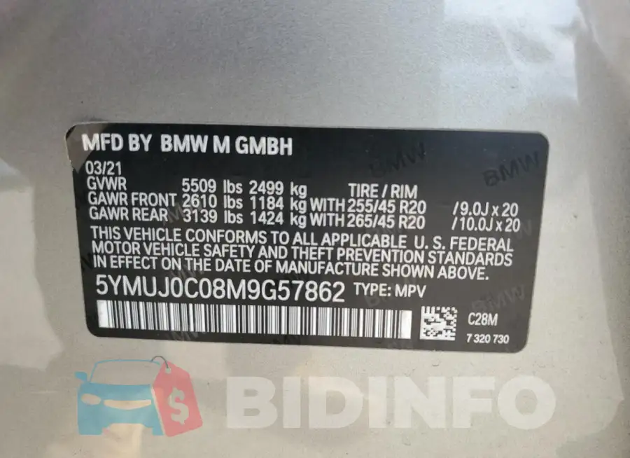 5YMUJ0C08M9G57862 Photo# 13